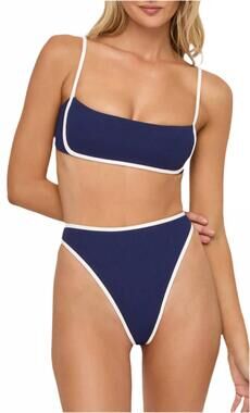 NEW L*SPACE hazel bikini top in navy/cream
